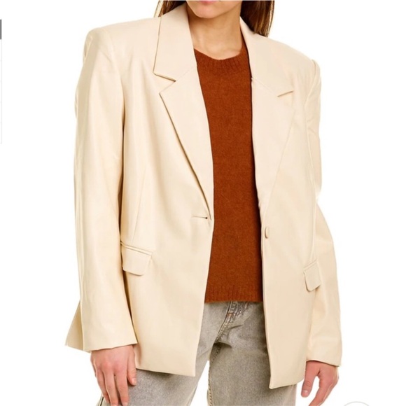 WeWoreWhat Vegan Leather Classic Blazer / Tan / Khaki / Size Medium - Picture 2 of 11